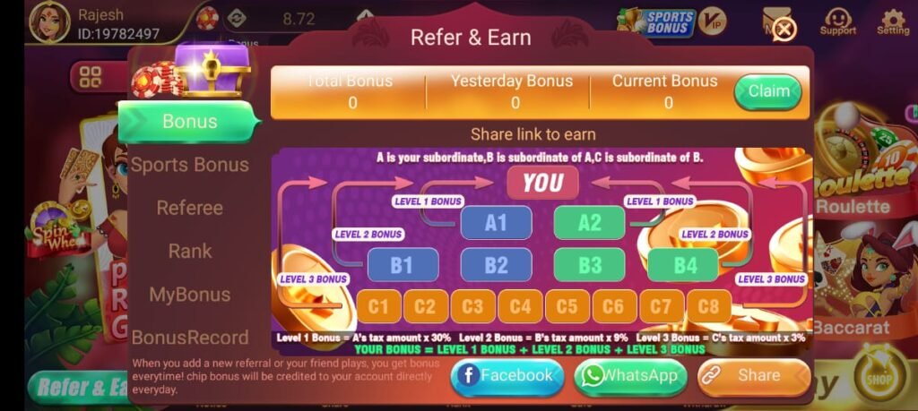 Rummy Golds Refar and Earn